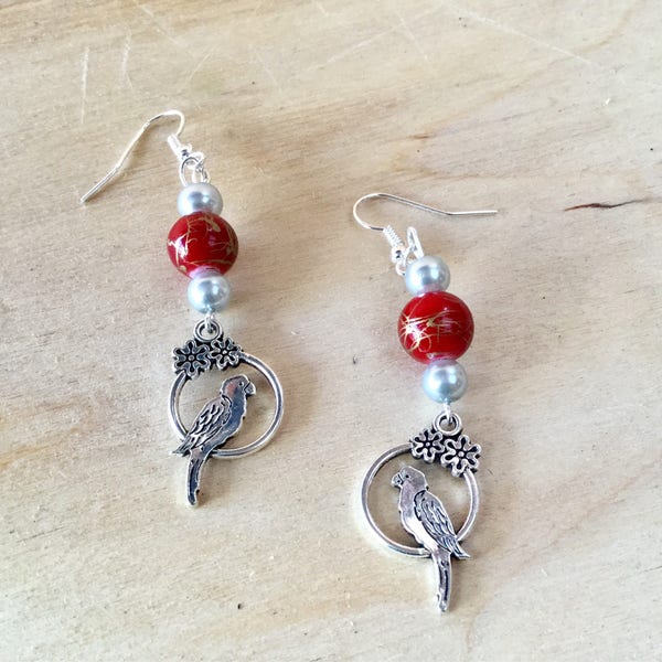 Earrings silver theme parakeets