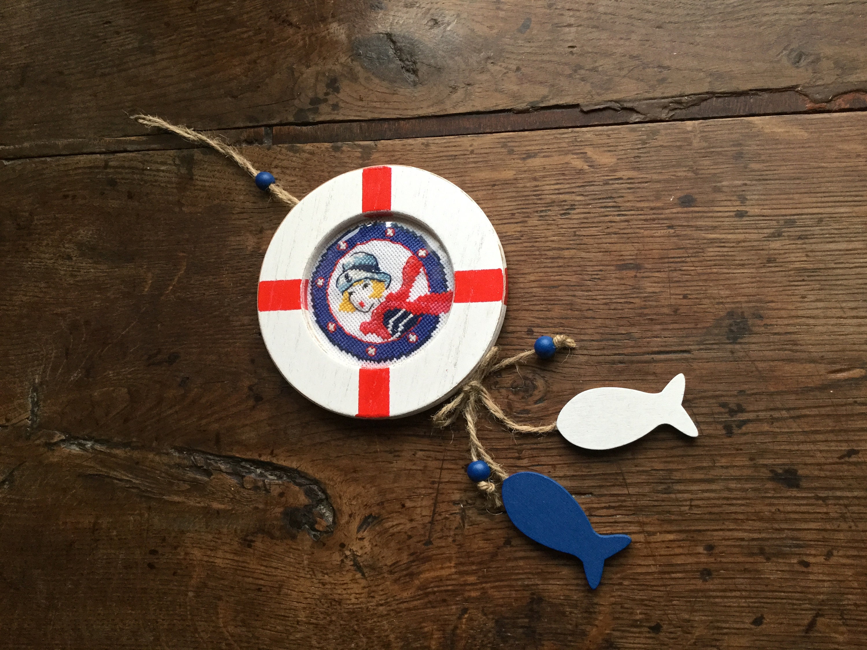 Cadre Bouée Marine Blanches Broderie Matelot