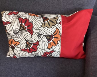 Housse de coussin wax beige et rouge