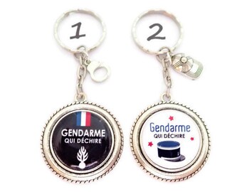 Porte clés gendarme,"Gendarme qui déchire", cadeau pour un gendarme