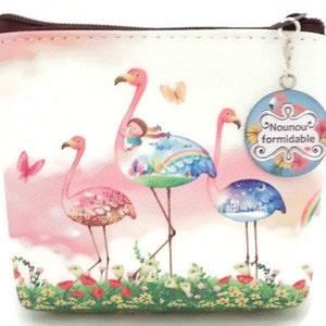Porte monnaies ou porte cartes,"Nounou formidable", cadeau nounou,idée cadeau,motif flamant rose