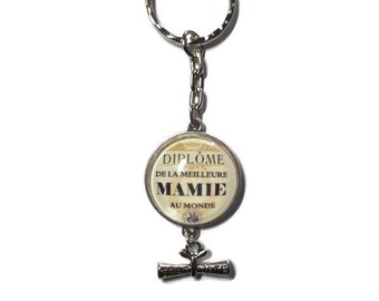 Porte clés, Diplôme de la meilleure mamie au monde, personnalisé, idée cadeau mamie