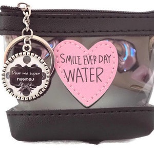 Porte monnaies ou porte cartes + anneau porte clés, "Pour ma super nounou",cadeau nounou, inscription "Smile ever day water"