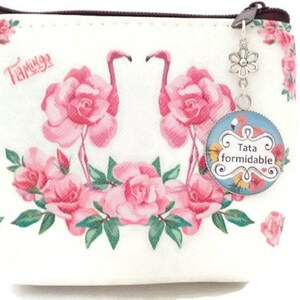 Porte monnaies ou porte cartes,"Tata formidable", cadeau tata,idée cadeau,motif flamant rose