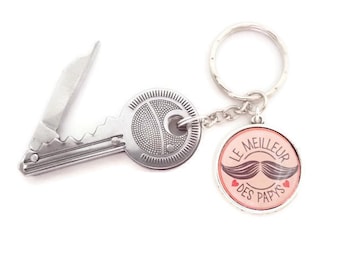 Porte clés papy, clé petit couteau de poche rétractable, de camping, "Le meilleur des papys", cadeau fête des grands-pères, ouvre lettres