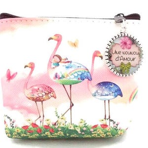 Porte monnaies ou porte cartes,"Une nounou d'amour", cadeau nounou,idée cadeau,motif flamant rose