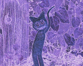 Carte postale chat violet