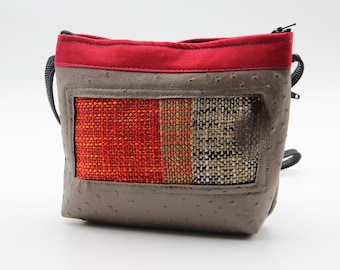 Red and taupe shoulder bag