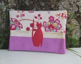 Pink / floral textile pouch
