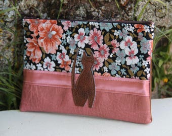 Textile Pouch old pink / brown / floral