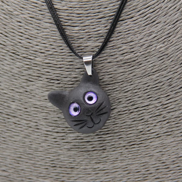 Pendentif chat noir céramique