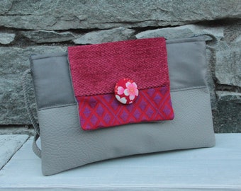 Pochette bandoulière Le Chat-Marré gris et rose