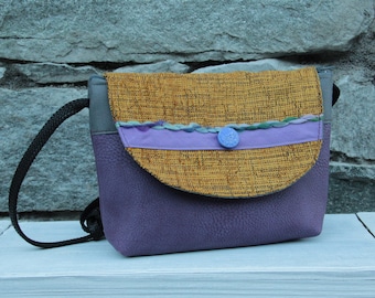 Purple and ochre Le Chat-Marré shoulder pouch