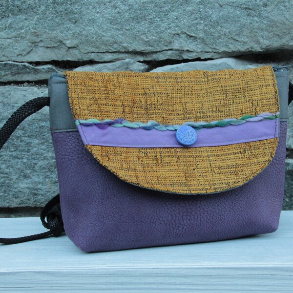 Pochette bandoulière Le Chat-Marré violet et ocre