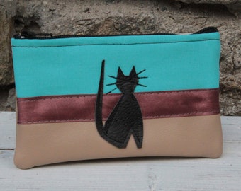 Porte-monnaie Le Chat-Marré turquoise et beige chat