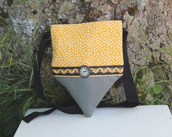 Petit sac bandoulière textile jaune et gris