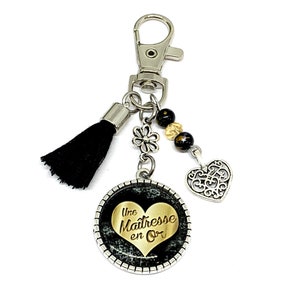 Maîtresse en Or, cadeau Maîtresse, porte clés, bijoux de sac Pompon, hématites Une Maîtresse en Or, cadeau scolaire école