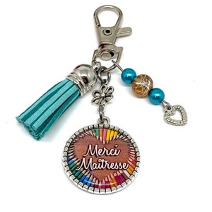 Idée cadeau Maîtresse, porte clés bijoux de sac Merci Maîtresse, cadeau école fin d'année scolaire