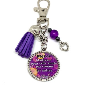 Cadeau Maîtresse personnalisé, porte clés Maîtresse, Merci Maîtresse pour cette année pas comme les autres avec prénom de l'enfant
