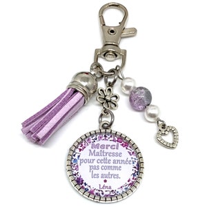 Cadeau Maîtresse personnalisé, porte clés Maîtresse, Merci Maîtresse pour cette année pas comme les autres avec prénom de l'enfant