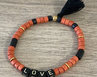 Personalized bracelet name, word beads style Heishi ceramic terracotta