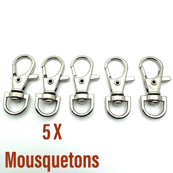 Fermoir Mousqueton pour porte clés, mousqueton × 5, attache fermoir mousqueton pivotant, création bijoux de sac, porte clés, DIY