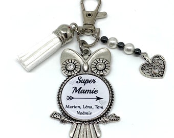 Porte clés Super Mamie à personnaliser avec prénom bijoux de sac pompon swarovski cadeau personnalisé Mamie