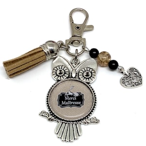 Sleutelhanger cadeau tas sieraden Dank u Meesteres mooie kwastje kralen einde van het schooljaar