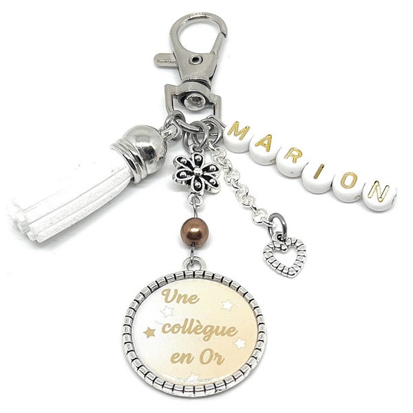 Cadeau collègue, Porte clés collègue avec prénom, Une collègue en Or, porte clés lettre prénom, porte clés personnalisable