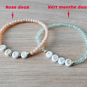 Pulsera de nombre personalizable con cuentas de cristal, verde menta o rosa suave, regalo de mamá, despedida de soltera, amiga