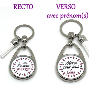 Porte clés Atsem au Top personnalisé verso Merci pour tout avec prénom(s)