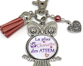 Cadeau ATSEM, bijoux de sac, porte clés La plus chouette des ATSEM, cadeau fin d'année scolaire