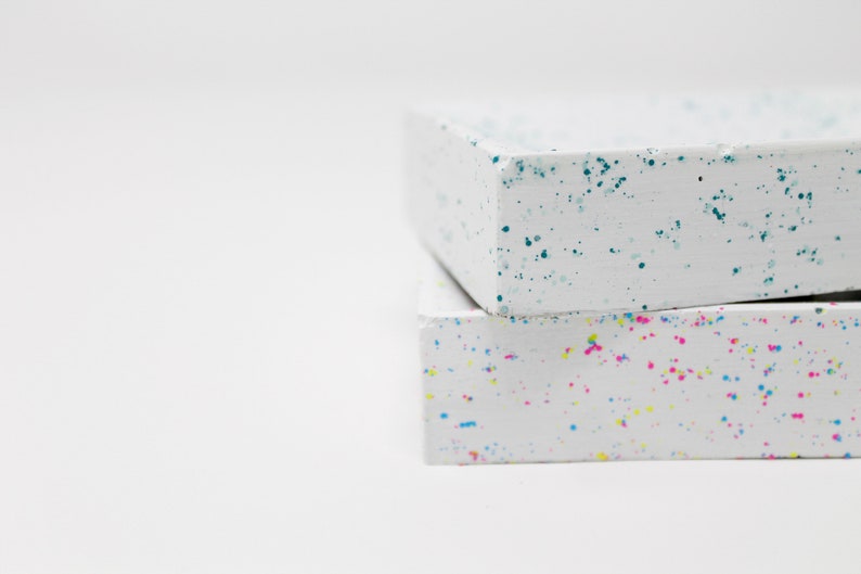 Rainbow or Blue For Jewellery or Desk Accessories Speckled Confetti Ring Dish Modern Geometric Concrete Trinket Holder Two Sizes