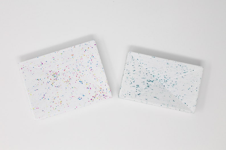 Rainbow or Blue For Jewellery or Desk Accessories Speckled Confetti Ring Dish Modern Geometric Concrete Trinket Holder Two Sizes