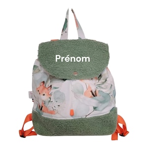 Sac à dos, pour la crèche , nounou, école, maternelle,  en velours côtelé et personnalisable avec prénom brodé motifs renards