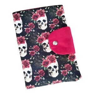 Pochette de santé, pochette médicale pour ordonnances, cartes vitale et mutuelle avec motifs têtes Méxicaines, têtes de mort, skull.