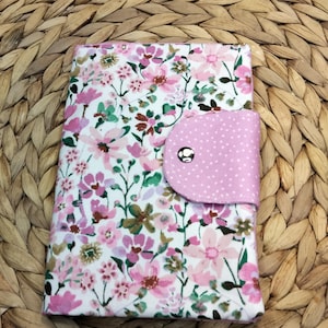 Pochette de santé, pochette médicale pour ordonnances, cartes vitale et mutuelle avec motifs floraux rose