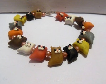 Bracelet p' little cat polymer clay