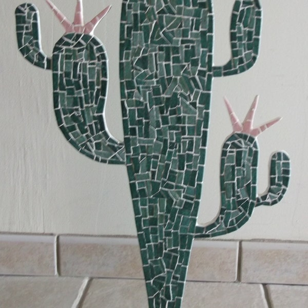 Décoration Cactus en émaux de briare sur support bois à poser création artisanale