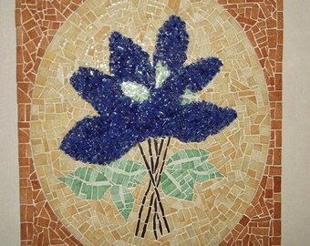 Tableau en mosaïque  BOUQUET DE FLEURS sur support bois création artisanale