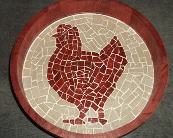 Vide Poche, Petit Plateau "Poule Rousse" artisanal en mosaïque