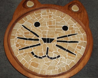 Vide Poche Petit Plateau TETE DE CHAT en mosaique artisanal