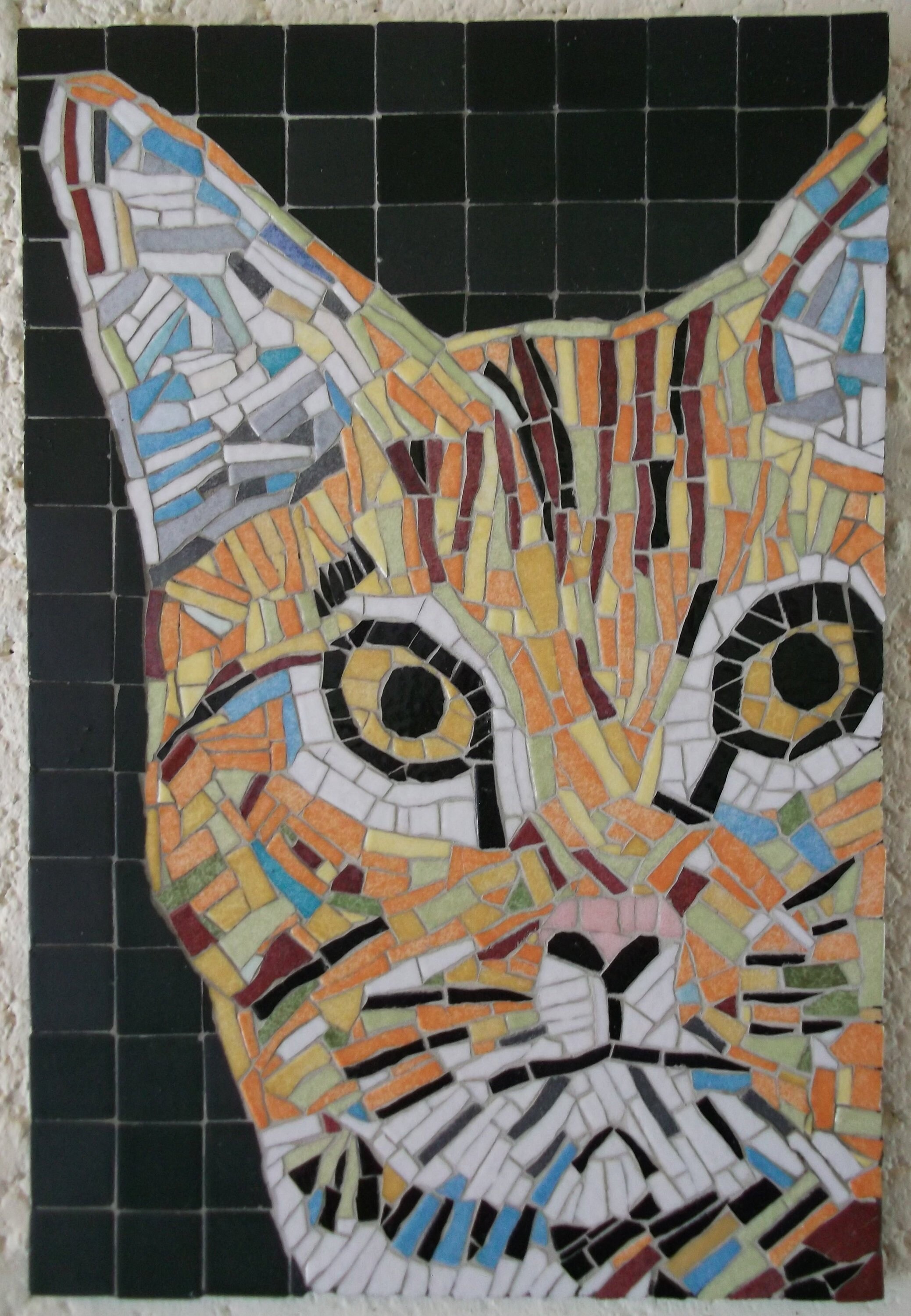 Tableau Tête de Chat en Mosaïque Création Artisanale