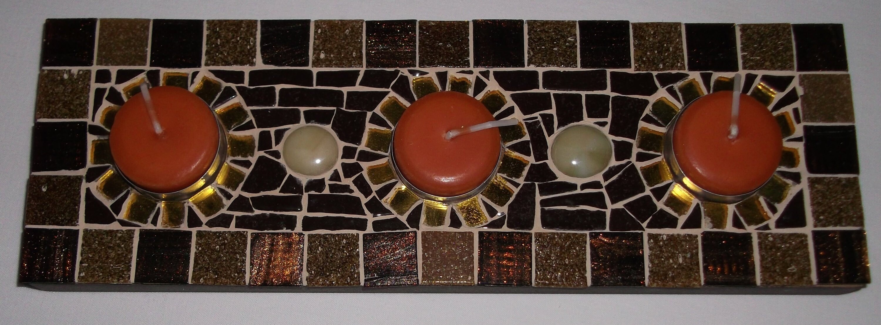 Bougeoir Artisanal Réalisé en Mosaïque sur Support Bois