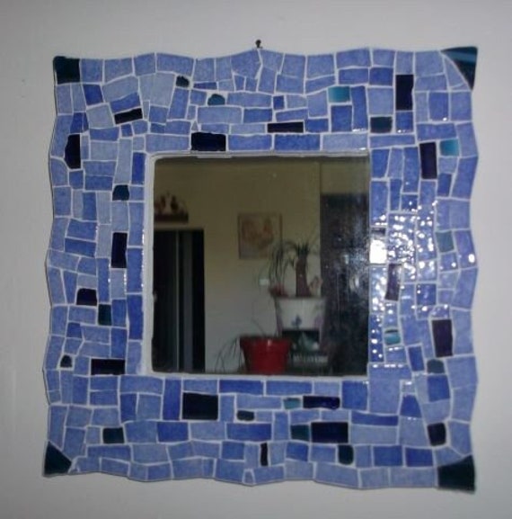 Miroir Carré en Mosaïque Bleu