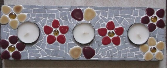 Bougeoir Artisanal en Mosaïque sur Support Bois