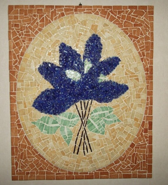 Tableau en Mosaïque Bouquet de Fleurs sur Support Bois Création Artisanale