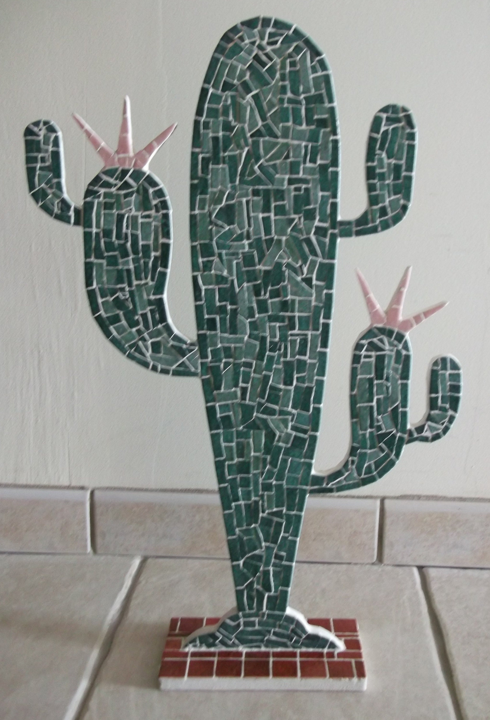 Décoration Cactus en Émaux de Briare sur Support Bois à Poser Création Artisanale