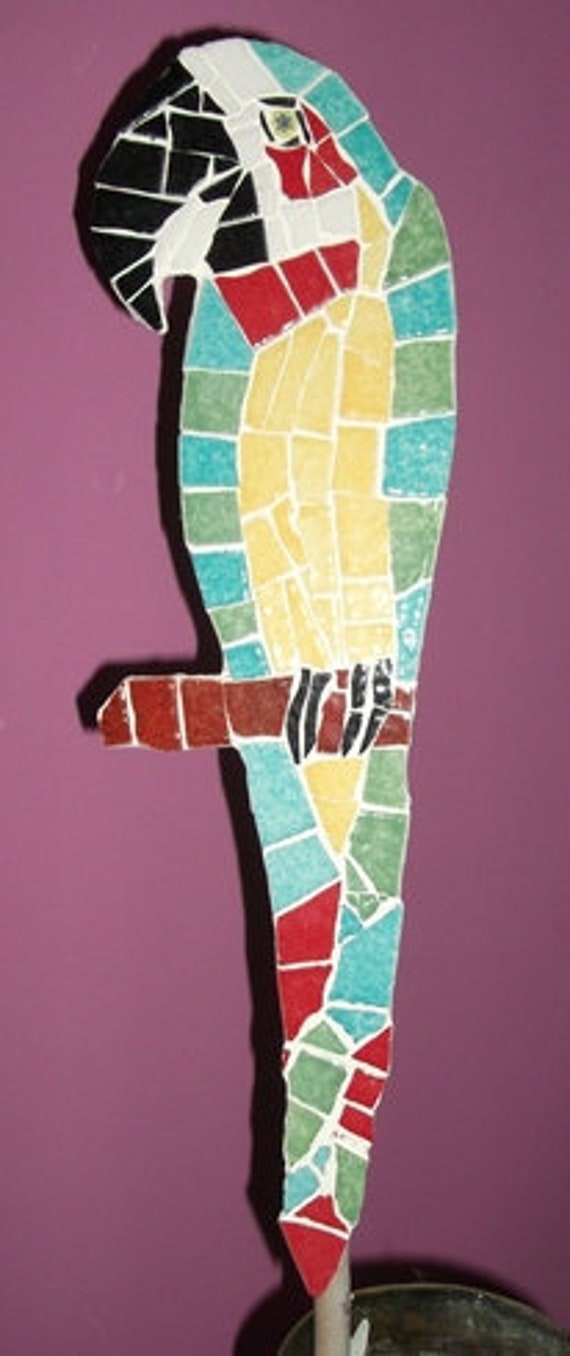 Tuteur Décoratif Artisanal Perroquet en Mosaïque Pour Plantes d'intérieur