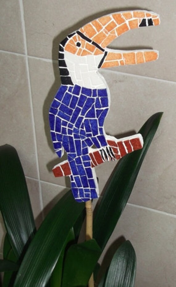 Tuteur Décoratif Artisanal en Mosaïque Motif Toucan Pour Plantes d'intérieur
